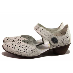 Бели анатомични дамски обувки със среден ток, естествена кожа - всекидневни обувки за пролетта и лятото N 100019206