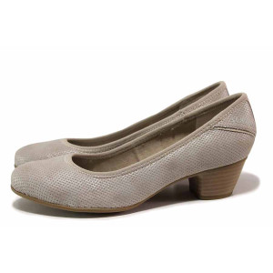 Бежови анатомични дамски обувки със среден ток, здрава еко-кожа - ежедневни обувки за пролетта и лятото N 100019210