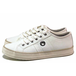 Бели анатомични спортни дамски обувки, еко-кожа с крокодилска шарка - спортни кецове за пролетта и лятото N 100019212