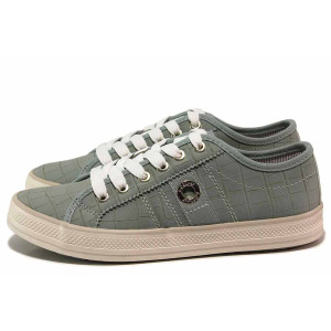 Зелени анатомични спортни дамски обувки, еко-кожа с крокодилска шарка - спортни кецове за пролетта и лятото N 100019213