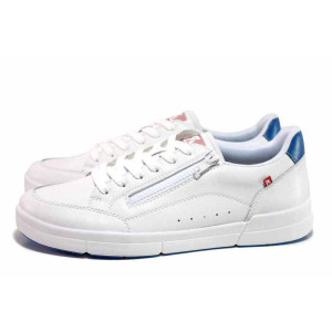 Бели мъжки спортни обувки, естествена кожа - спортни кецове за пролетта и лятото N 100019221