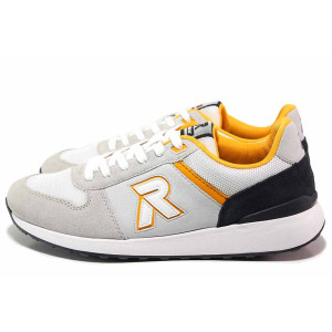 Сиви анатомични мъжки спортни обувки, естествена кожа и текстилна материя - спортни обувки за пролетта и лятото N 100019255