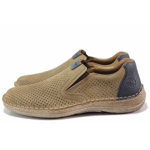 Бежови анатомични мъжки обувки, естествен набук - всекидневни обувки за пролетта и лятото N 100019271