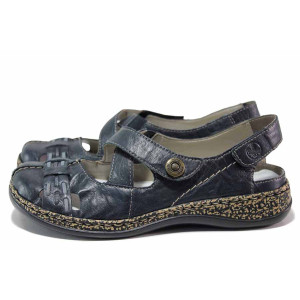 Сини анатомични анатомични дамски обувки с равна подметка, естествена кожа - всекидневни обувки за пролетта и лятото N 100019735