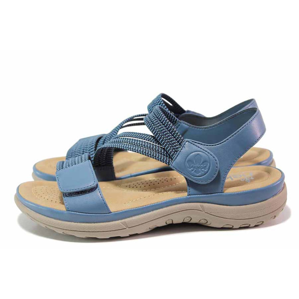 Сини дамски сандали, еко-кожа и текстилна материя - всекидневни обувки за пролетта и лятото N 100019736