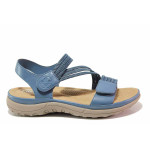 Сини дамски сандали, еко-кожа и текстилна материя - всекидневни обувки за пролетта и лятото N 100019736