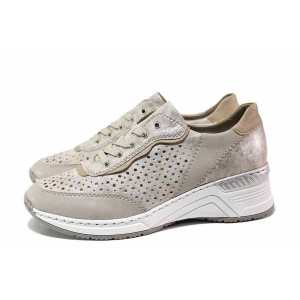 Бежови спортни дамски обувки, здрава еко-кожа - всекидневни обувки за пролетта и лятото N 100019744