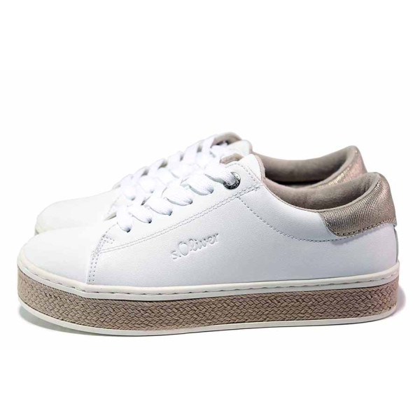 Бели спортни дамски обувки, здрава еко-кожа - спортни кецове за пролетта и лятото N 100019770