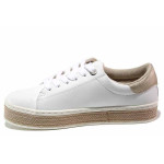 Бели спортни дамски обувки, здрава еко-кожа - спортни кецове за пролетта и лятото N 100019770