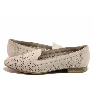 Бежови дамски обувки с равна подметка, качествен еко-велур - всекидневни обувки за пролетта и лятото N 100019761