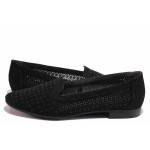 Черни дамски обувки с равна подметка, качествен еко-велур - ежедневни обувки за пролетта и лятото N 100019762