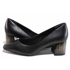 Черни анатомични дамски обувки със среден ток, естествена кожа - всекидневни обувки за целогодишно ползване N 100019763