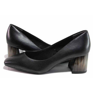 Черни анатомични дамски обувки със среден ток, естествена кожа - всекидневни обувки за целогодишно ползване N 100019763