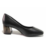 Черни анатомични дамски обувки със среден ток, естествена кожа - всекидневни обувки за целогодишно ползване N 100019763