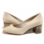 Бежови анатомични дамски обувки със среден ток, естествена кожа - ежедневни обувки за целогодишно ползване N 100019764