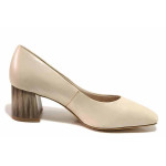 Бежови анатомични дамски обувки със среден ток, естествена кожа - ежедневни обувки за целогодишно ползване N 100019764