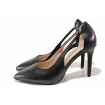 Черни анатомични дамски обувки с висок ток, естествена кожа - всекидневни обувки за целогодишно ползване N 100019765