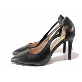 Черни анатомични дамски обувки с висок ток, естествена кожа - всекидневни обувки за целогодишно ползване N 100019765