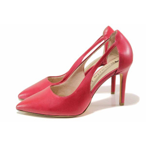 Розови анатомични дамски обувки с висок ток, естествена кожа - ежедневни обувки за целогодишно ползване N 100019766