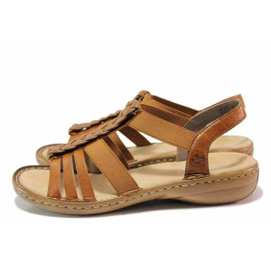 Кафяви дамски сандали, еко-кожа и текстилна материя - ежедневни обувки за пролетта и лятото N 100019781