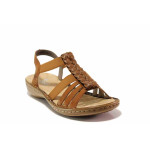 Кафяви дамски сандали, еко-кожа и текстилна материя - ежедневни обувки за пролетта и лятото N 100019781