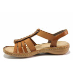 Кафяви дамски сандали, еко-кожа и текстилна материя - ежедневни обувки за пролетта и лятото N 100019781