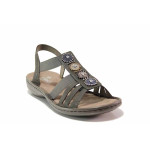 Сиви анатомични дамски сандали, еко-кожа и текстилна материя - ежедневни обувки за пролетта и лятото N 100019783
