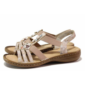 Розови анатомични дамски сандали, еко-кожа и текстилна материя - всекидневни обувки за пролетта и лятото N 100019784