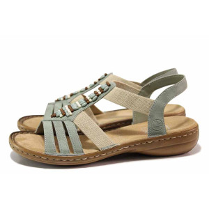 Зелени дамски сандали, еко-кожа и текстилна материя - ежедневни обувки за пролетта и лятото N 100019785