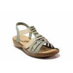 Зелени дамски сандали, еко-кожа и текстилна материя - ежедневни обувки за пролетта и лятото N 100019785
