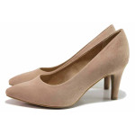Розови анатомични дамски обувки с висок ток, качествен еко-велур - официални обувки за целогодишно ползване N 100019813