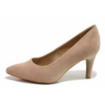 Розови анатомични дамски обувки с висок ток, качествен еко-велур - официални обувки за целогодишно ползване N 100019813