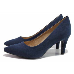 ТъмноСини анатомични анатомични анатомични дамски обувки с висок ток, качествен еко-велур - официални обувки за целогодишно ползване N 100019815