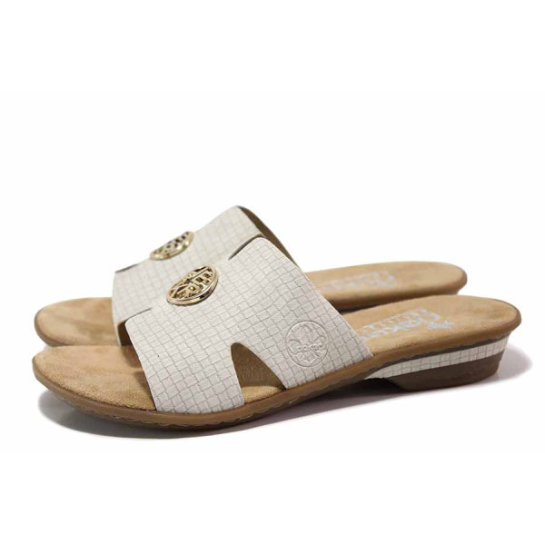 Бежови анатомични дамски чехли, здрава еко-кожа - ежедневни обувки за лятото N 100019827