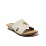 Бежови анатомични дамски чехли, здрава еко-кожа - ежедневни обувки за лятото N 100019827