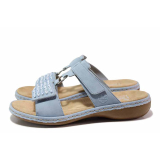 Светлосини дамски чехли, здрава еко-кожа - ежедневни обувки за лятото N 100019828