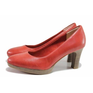 Червени анатомични дамски обувки с висок ток, естествена кожа - официални обувки за целогодишно ползване N 100019832