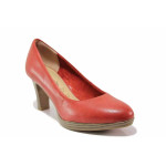 Червени анатомични дамски обувки с висок ток, естествена кожа - официални обувки за целогодишно ползване N 100019832