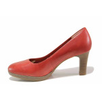 Червени анатомични дамски обувки с висок ток, естествена кожа - официални обувки за целогодишно ползване N 100019832