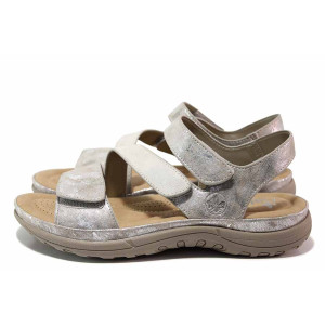 Сребристи дамски сандали, здрава еко-кожа - всекидневни обувки за лятото N 100019846