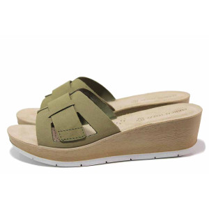 Зелени анатомични дамски чехли, естествен набук - всекидневни обувки за лятото N 100019847