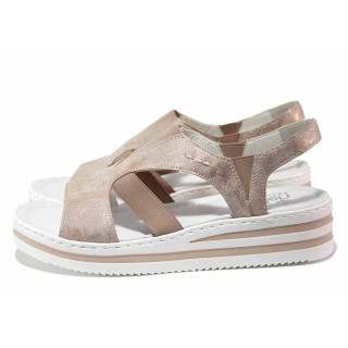 Розови дамски сандали, здрава еко-кожа - ежедневни обувки за лятото N 100019857