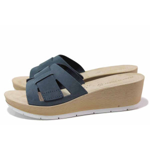 Сини анатомични анатомични дамски чехли, естествен набук - всекидневни обувки за лятото N 100019858