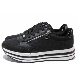 Черни анатомични спортни дамски обувки, здрава еко-кожа - всекидневни обувки за пролетта и лятото N 100019875