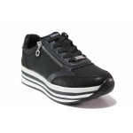 Черни анатомични спортни дамски обувки, здрава еко-кожа - всекидневни обувки за пролетта и лятото N 100019875