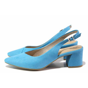 СветлоСини анатомични анатомични дамски обувки със среден ток, качествен еко-велур - ежедневни обувки за лятото N 100019883