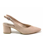 Розови дамски обувки със среден ток, качествен еко-велур - всекидневни обувки за лятото N 100019882