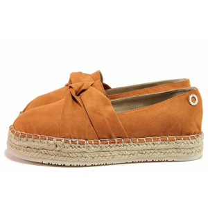 Оранжеви анатомични дамски обувки с равна подметка, текстилна материя - ежедневни обувки за пролетта и лятото N 100019887