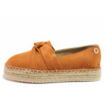 Оранжеви анатомични дамски обувки с равна подметка, текстилна материя - ежедневни обувки за пролетта и лятото N 100019887