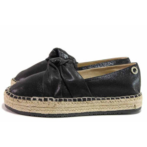 Черни анатомични дамски обувки с равна подметка, текстилна материя - всекидневни обувки за пролетта и лятото N 100019886